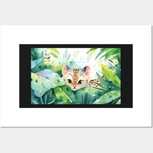 Whimsical Jungle Cat Watercolor Illustration Posters and Art